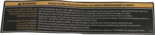 E-Z-GO RXV Warning & Instructions Decal (Years 2008-Up)